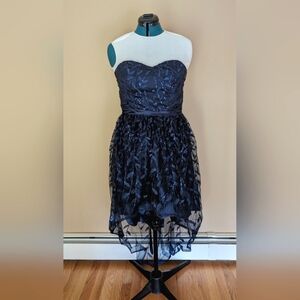 New Strapless Blue Sequin Dress / Long Gown (high-low)
